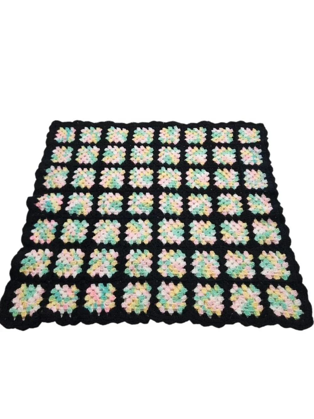 Handmade Baby Chrochet Granny Sqaure Pastel Pinks Blues Afghan Blanket Throw